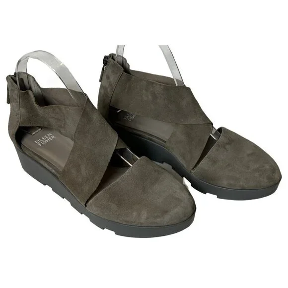 Eileen Fisher Buoy Suede Criss Cross Close Toe Wedge Platform Sandals 8 1/2 - Picture 13 of 13